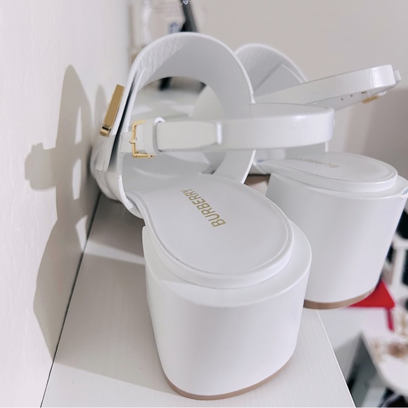 Burberry Virginia Block Heel Sandals - Optic White Size 40.5 - Picture 11 of 16